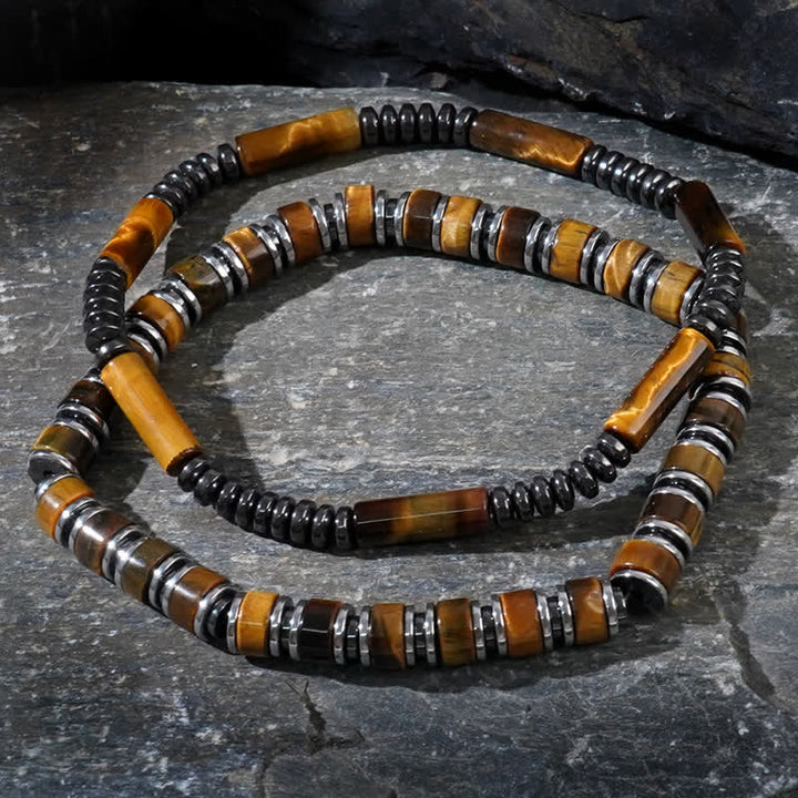 Olivenorma Natural Hematite Tiger Eye Beads 2-Piece Bracelet