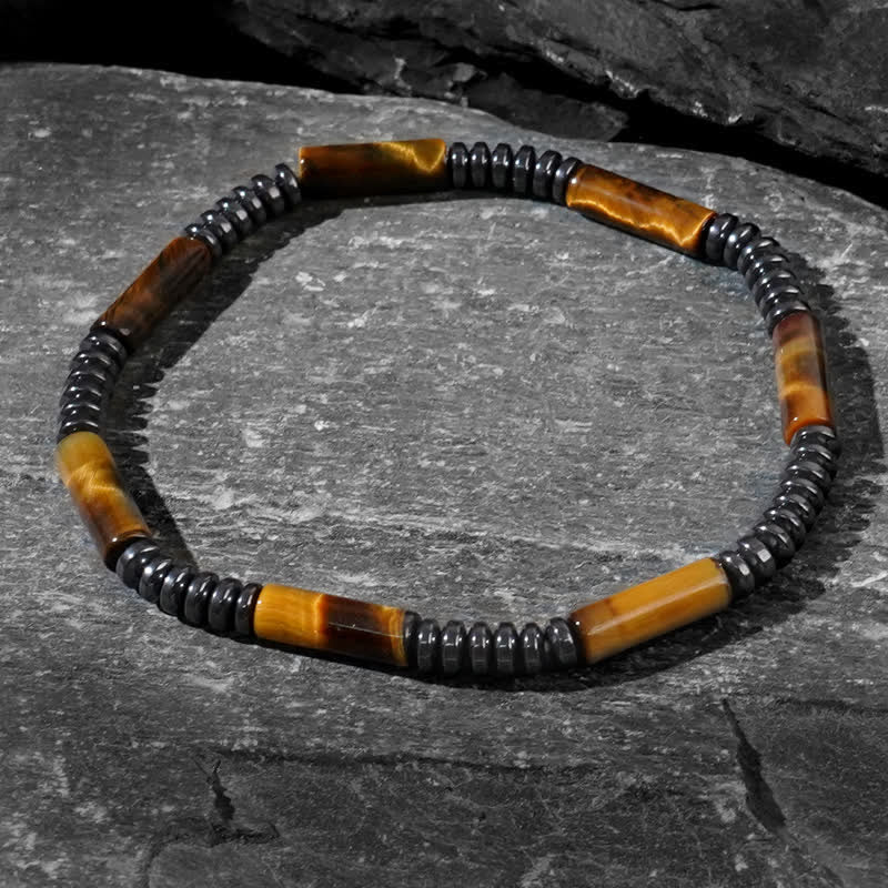 Olivenorma Natural Hematite Tiger Eye Beads 2-Piece Bracelet