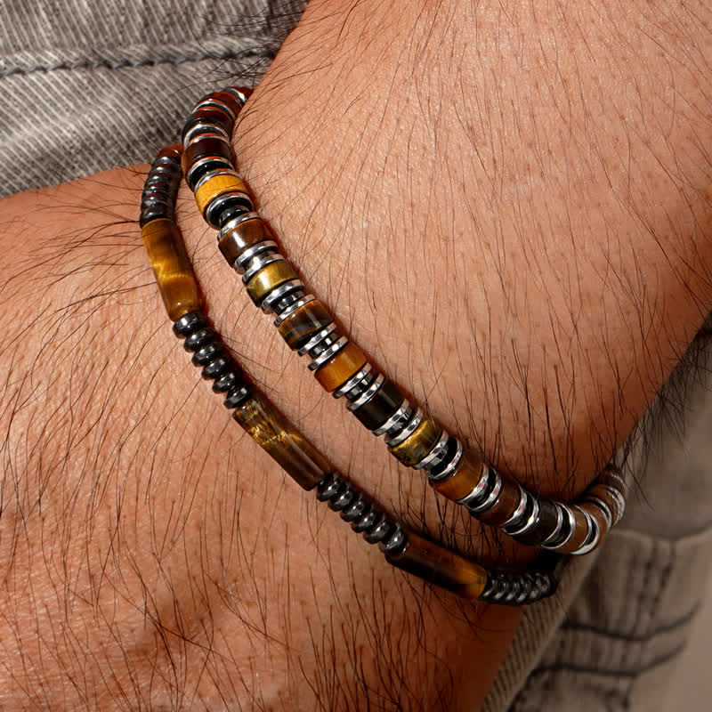 Olivenorma Natural Hematite Tiger Eye Beads 2-Piece Bracelet