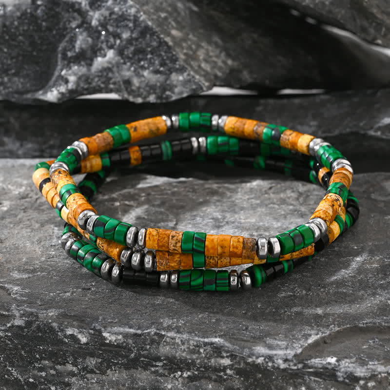 Olivenorma Natural Malachite Hematite Black Onyx Beads Bracelet