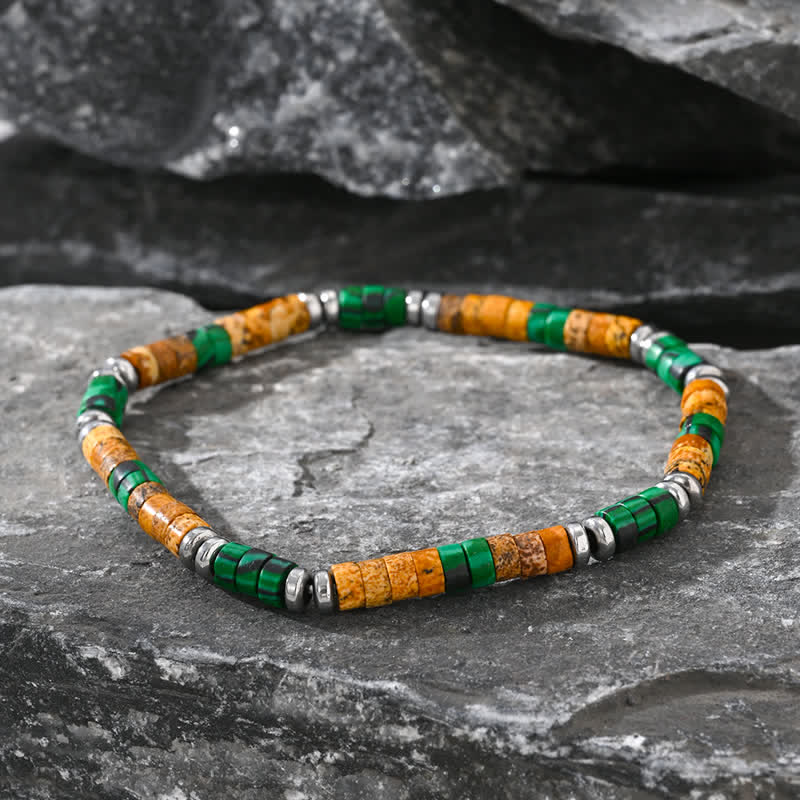 Olivenorma Natural Malachite Hematite Black Onyx Beads Bracelet