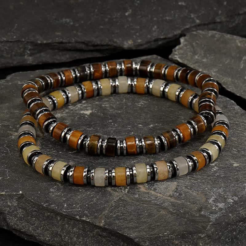 Olivenorma Hematite Tiger Eye Sun Stone Beads Bracelet Set