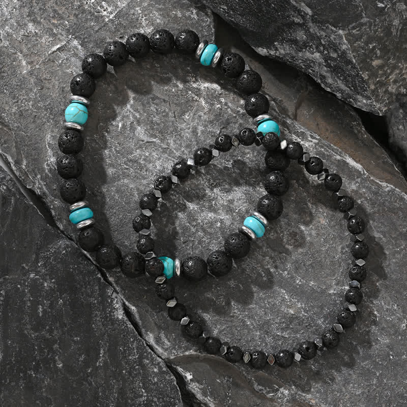 Olivenorma Natural Hematite Lava Stone Turquoise Beads Bracelet