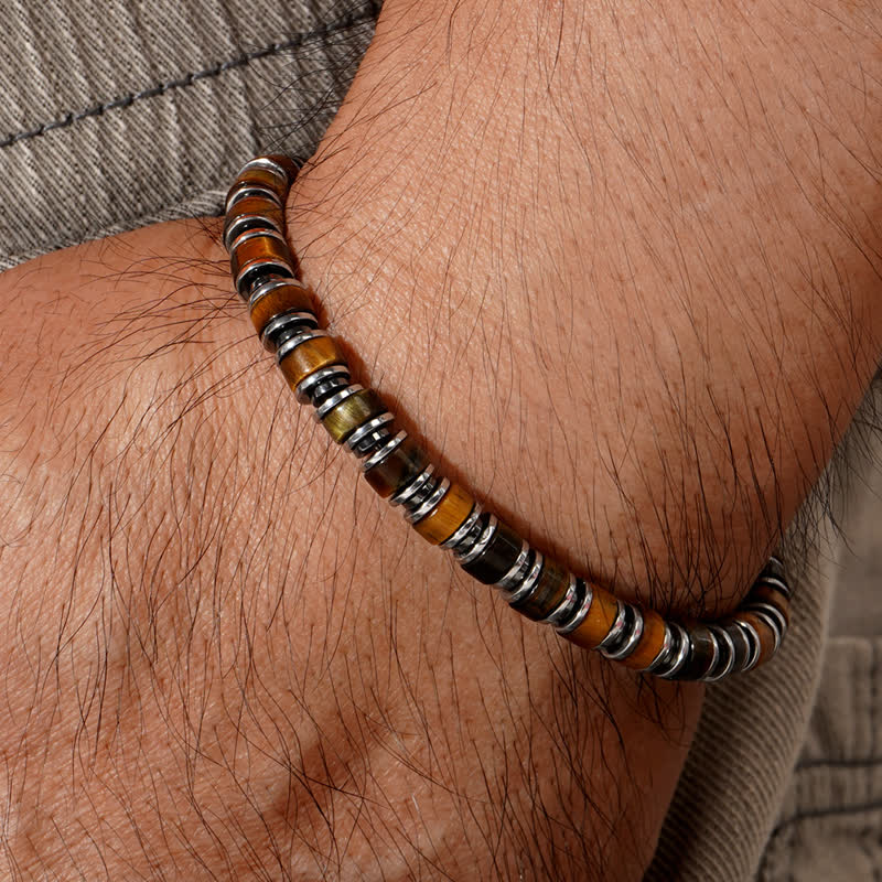 Olivenorma Tiger Eye Sun Stone Rhodochrosite Beads Bracelet