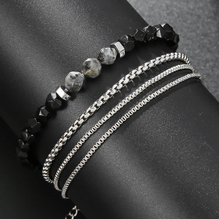 Olivenorma Obsidian Labradorite Beads Metal Accessories Bracelet Set