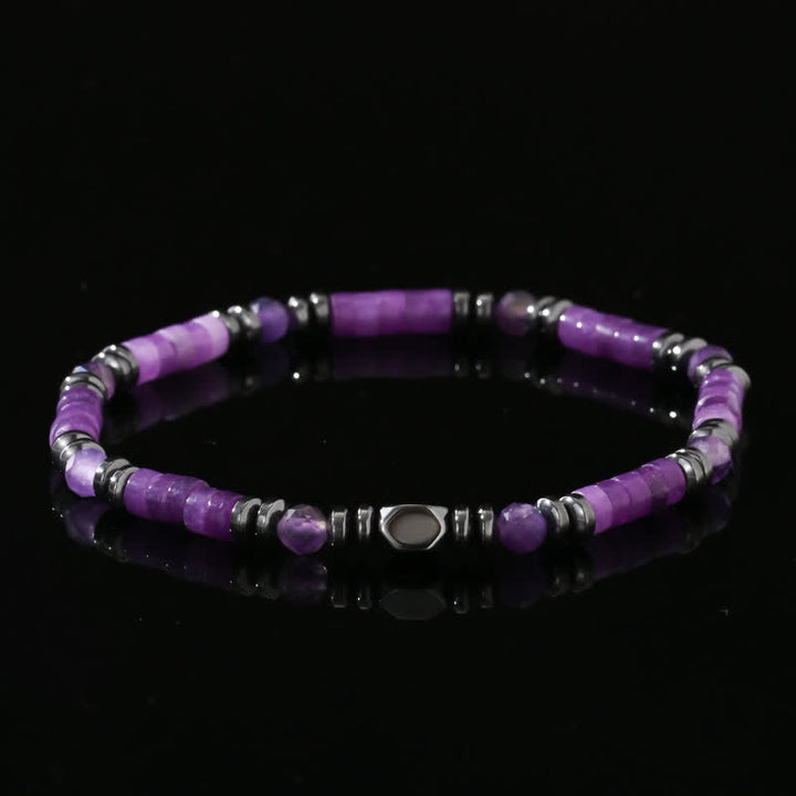 Olivenorma Natural Amethyst Hematite Beads Bracelet