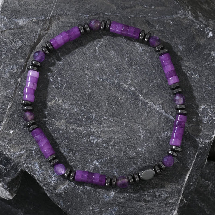 Olivenorma Natural Amethyst Hematite Beads Bracelet