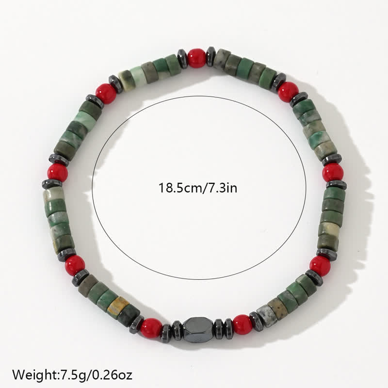 Olivenorma Green Aventurine Hematite Red Coral Beads Bracelet