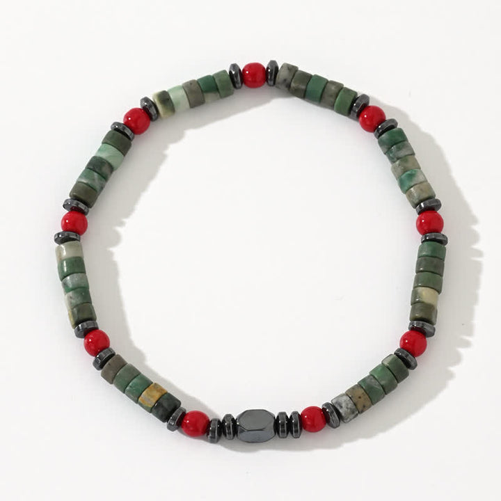 Olivenorma Green Aventurine Hematite Red Coral Beads Bracelet