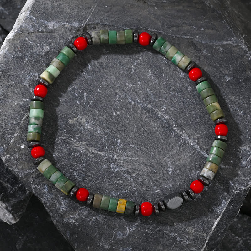 Olivenorma Green Aventurine Hematite Red Coral Beads Bracelet