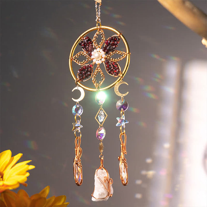 Olivenorma Natural Crystal Copper Wire Flower Wind Chime