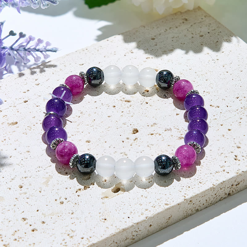 Olivenorma Massive Beads Amethyst Yoga Stretch Elastic Bracelet