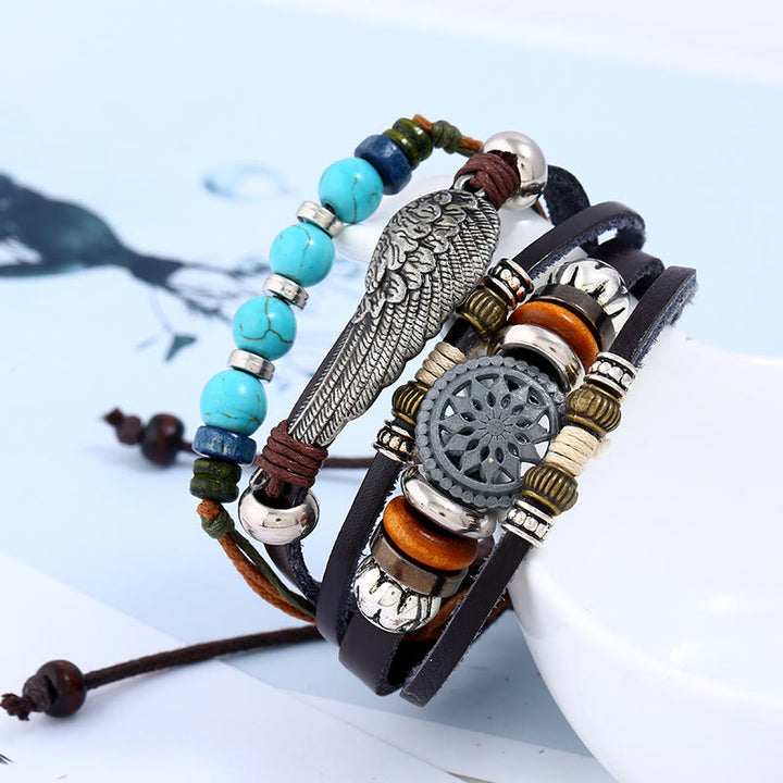 Olivenorma Punk Gemstone Multi-layer Wristbands Bracelet Set