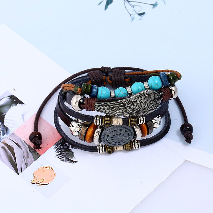 Olivenorma Punk Gemstone Multi-layer Wristbands Bracelet Set