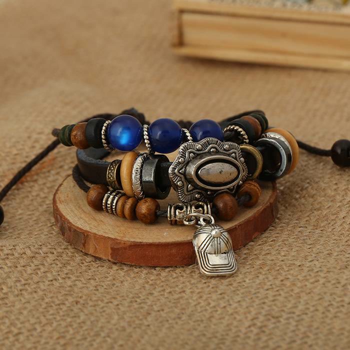 Olivenorma Hat Charm Multi-Layer Sapphire Beaded Leather Bracelet - image 3