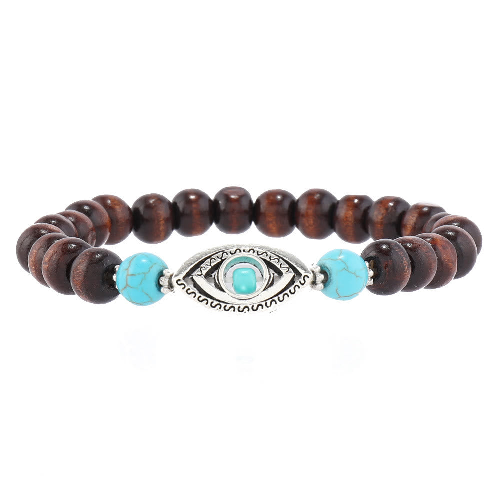 Olivenorma 6Pcs Evil Eye Turquoise Leather Wristband Bracelet Set