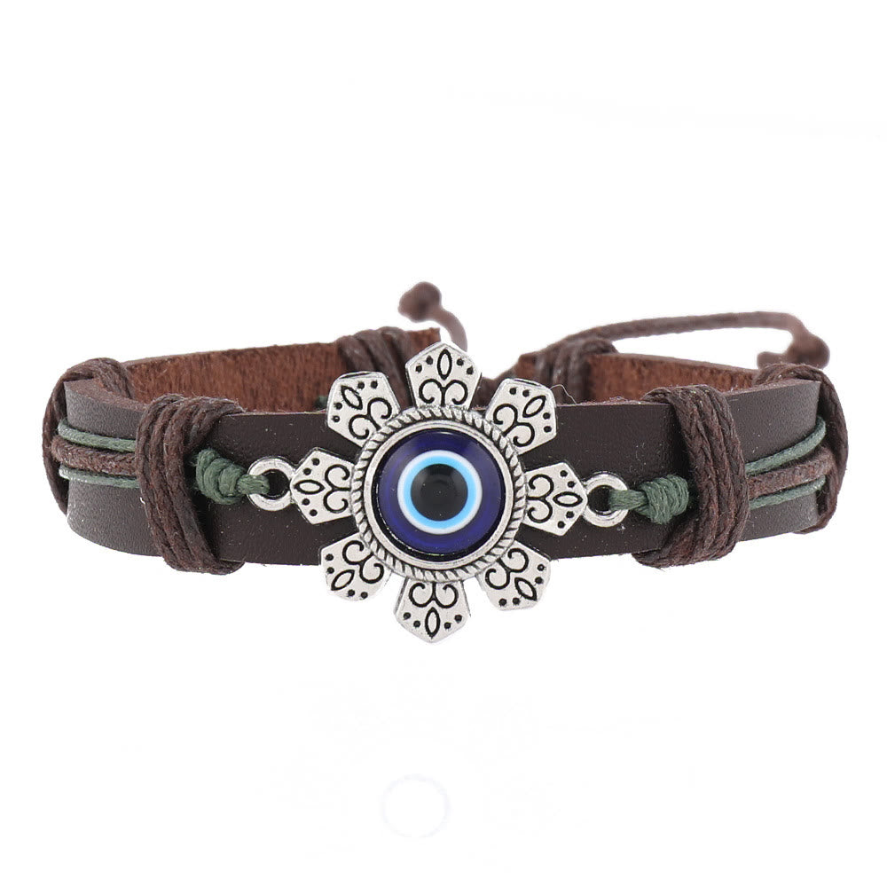 Olivenorma 6Pcs Evil Eye Turquoise Leather Wristband Bracelet Set