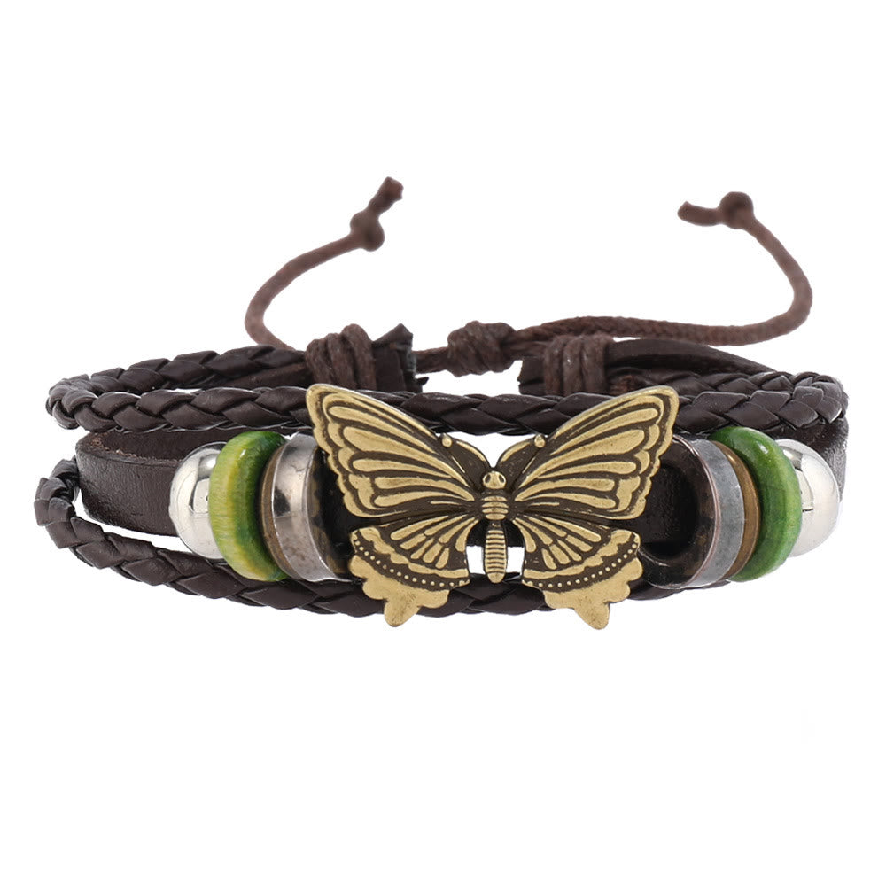 Olivenorma Butterfly Turquoise Handmade Woven Leather Bracelet Set