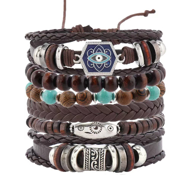 Olivenorma Multi-Layer Turkish Evil Eye Gemstone Leather Bracelet Set - image 4