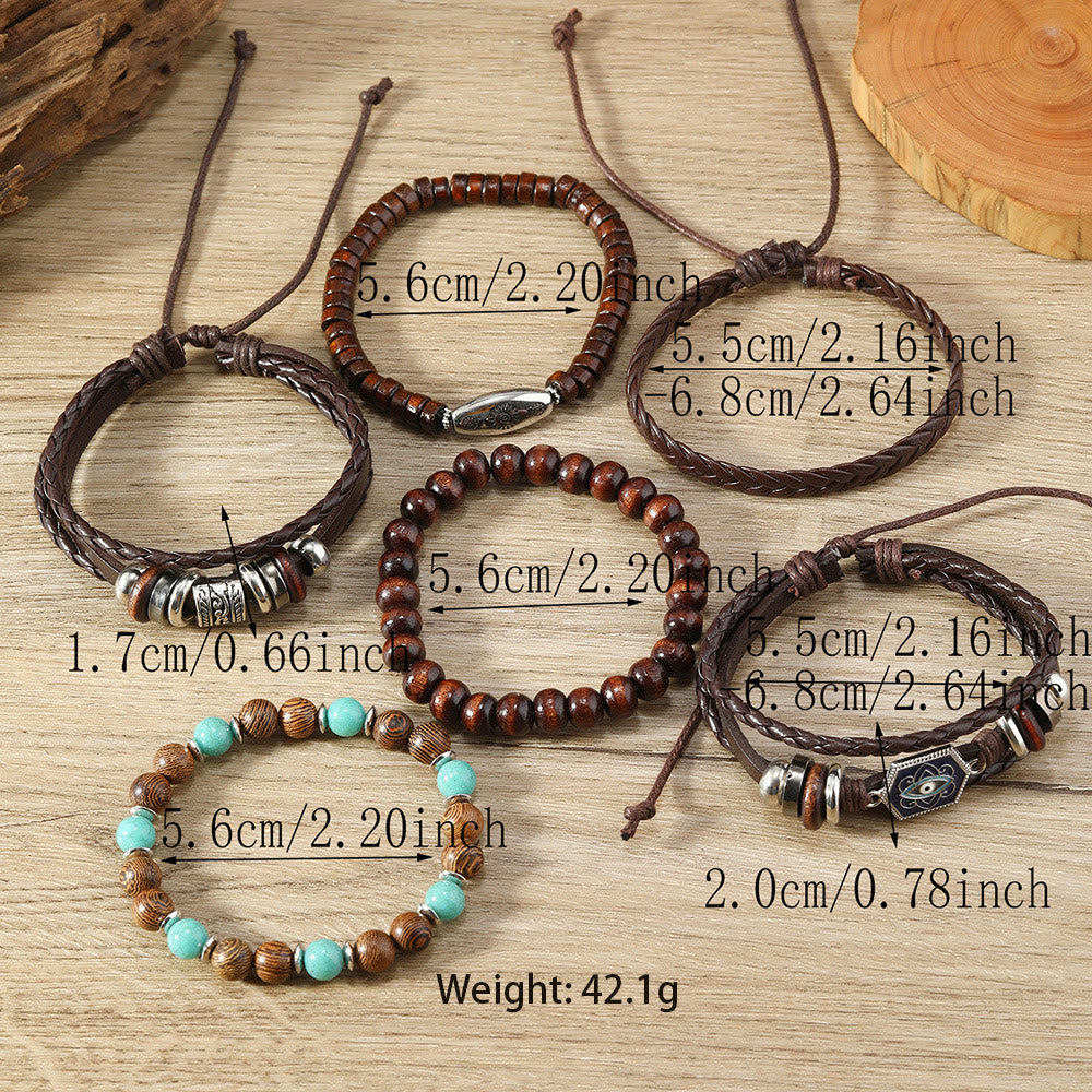 Olivenorma Multi-Layer Turkish Evil Eye Gemstone Leather Bracelet Set - image 3