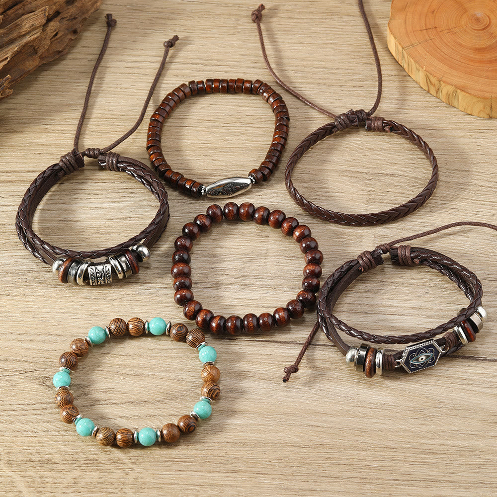 Olivenorma Multi-Layer Turkish Evil Eye Gemstone Leather Bracelet Set - image 2