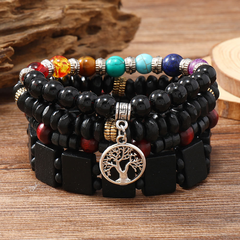 Olivenorma Tree of Peace 7 Chakra Gemstone 4Pcs Bracelets Set