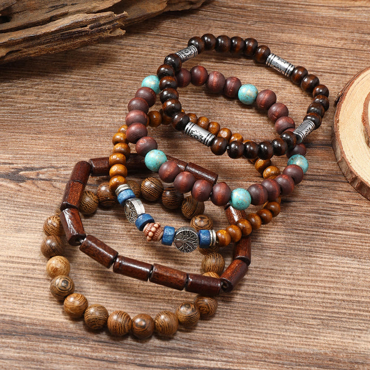 Olivenorma Tree of Peace Wooden Beads Turquoise Beaded Bracelet