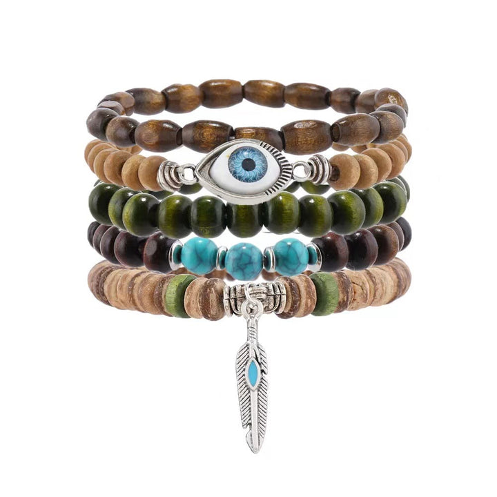 Olivenorma 5Pcs Evil Eye Turquoise Protection Beaded Bracelet Set