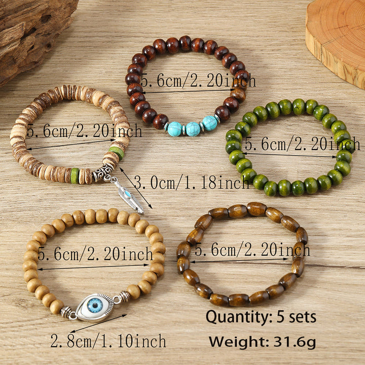 Olivenorma 5Pcs Evil Eye Turquoise Protection Beaded Bracelet Set