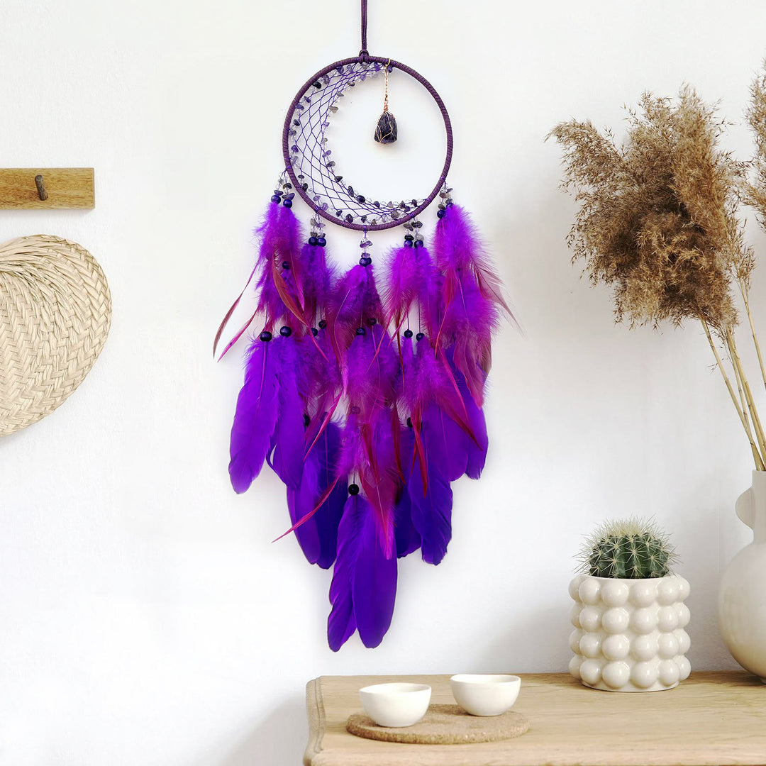 Olivenorma Crescent Raw Gemstone Feather Indian Dream Catcher