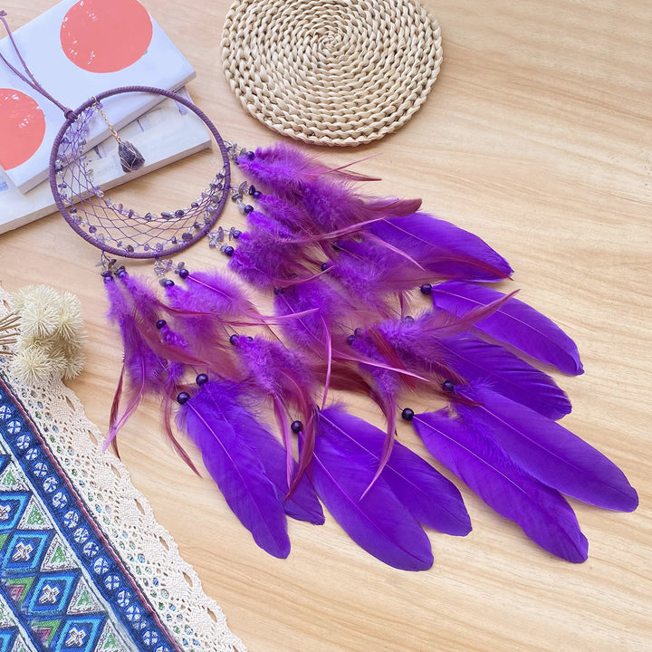 Olivenorma Crescent Raw Gemstone Feather Indian Dream Catcher