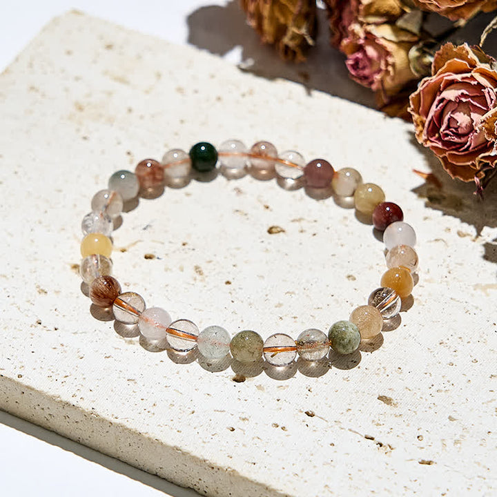 Olivenorma Natural Color Rutilated Quartz Beads Bracelet