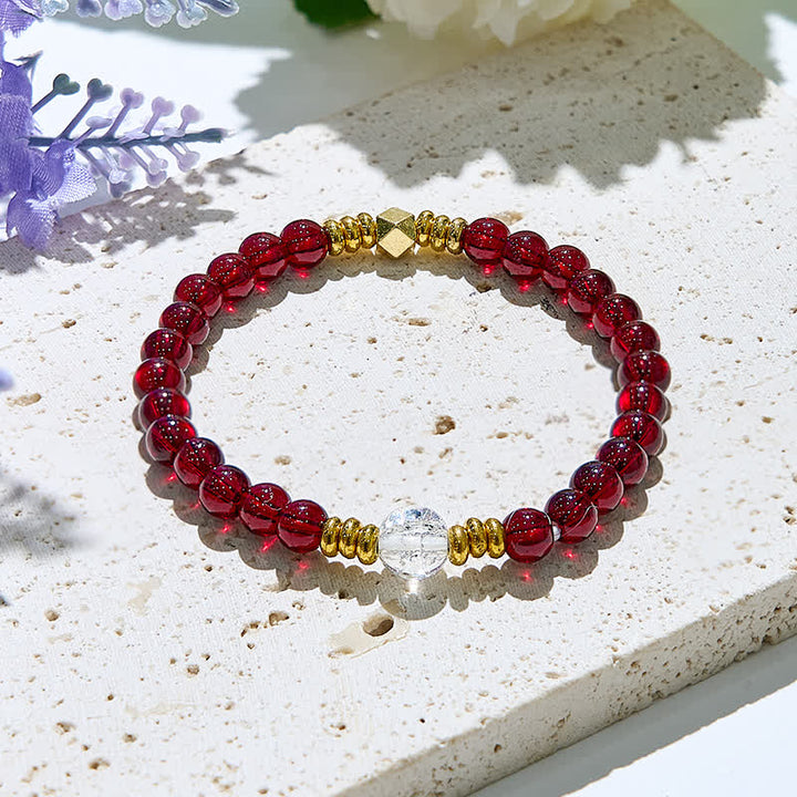 Olivenorma Natural Garnet Clear Crystal Beads Bracelet