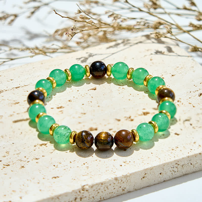 Olivenorma Natural Green Aventurine Tiger Eye Beads Bracelet