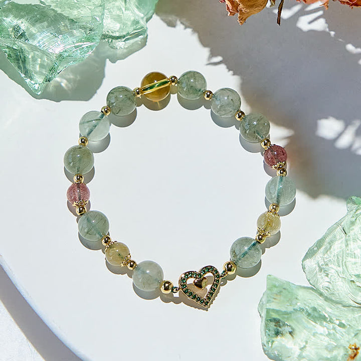 Olivenorma Natural Green Rutilated Quartz Beads Bracelet