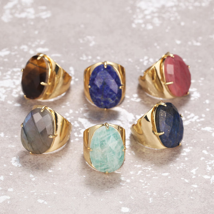 Olivenorma Faceted Natural Healing Stone Adjustable Ring