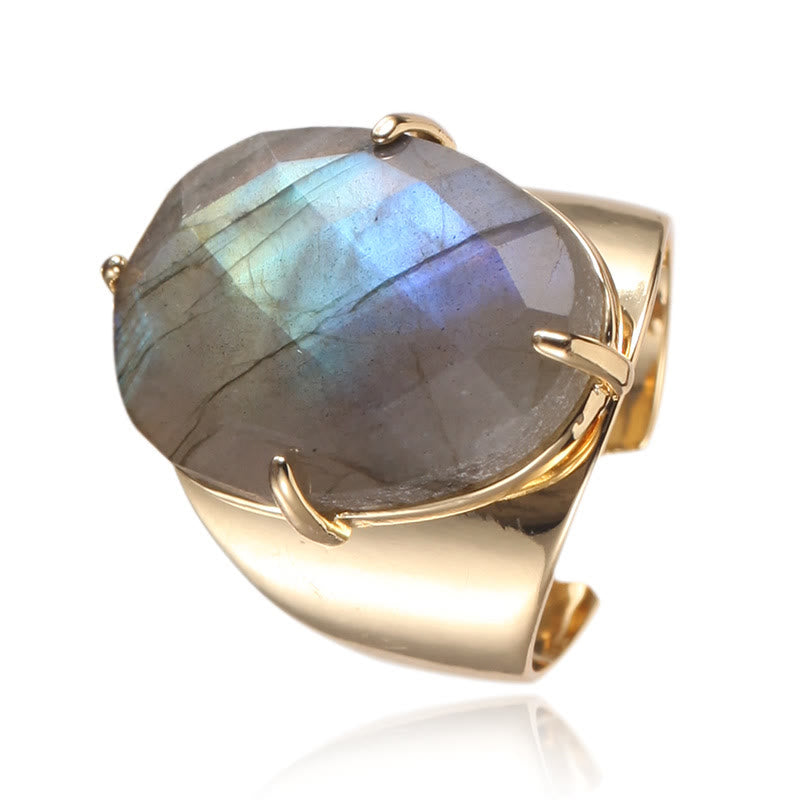 Olivenorma Faceted Natural Healing Stone Adjustable Ring