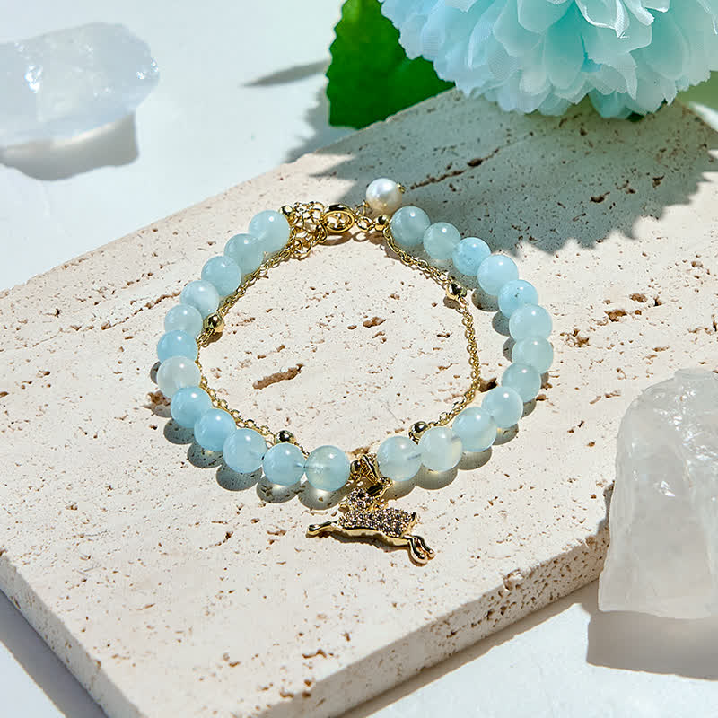 Olivenorma Natural Aquamarine Beads Fawn Pendant Bracelet