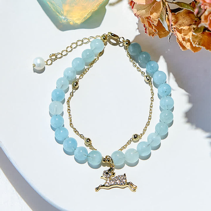 Olivenorma Natural Aquamarine Beads Fawn Pendant Bracelet