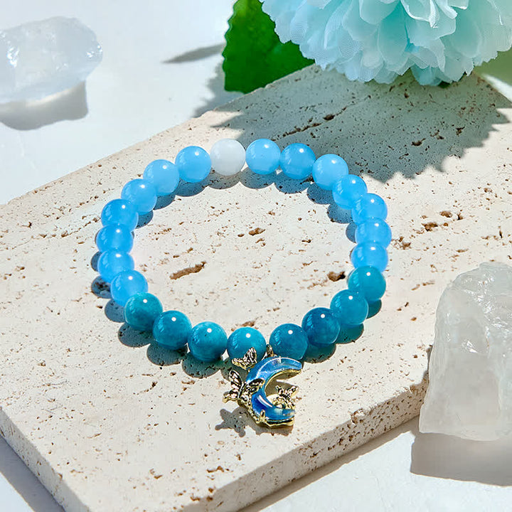 Olivenorma Natural Blue Apatite Aquamarine Beaded Bracelet