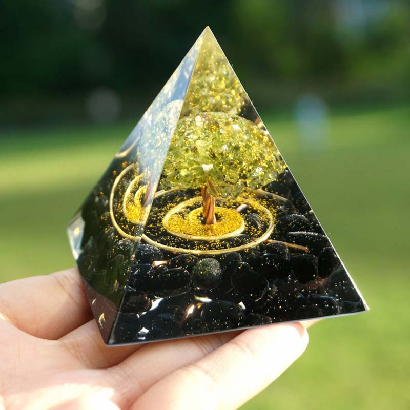 Olivenorma Peridot With Obsidian Tree Of Life Reiki Orgone Pyramid – us ...