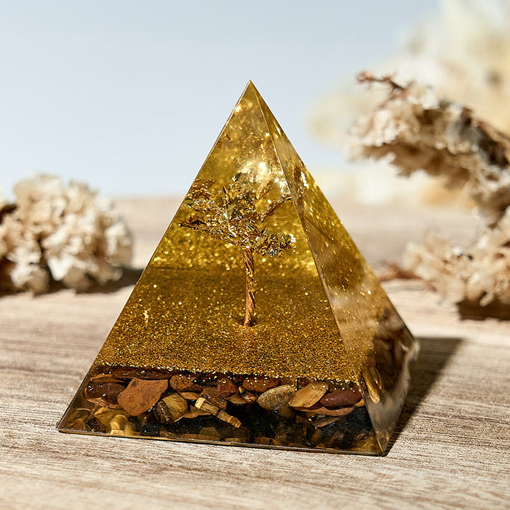 Olivenorma Natural Tiger-Eye Healing Energy Orgone Pyramid