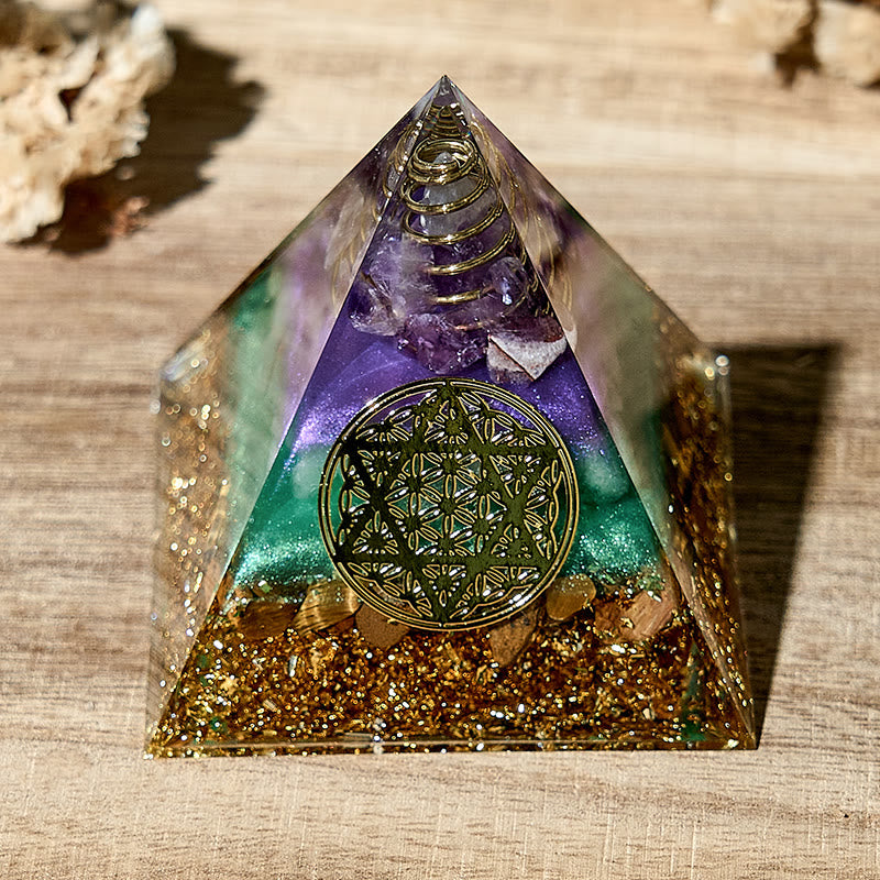 Olivenorma Handmade Flower of Life Gemstone Orgone Pyramid