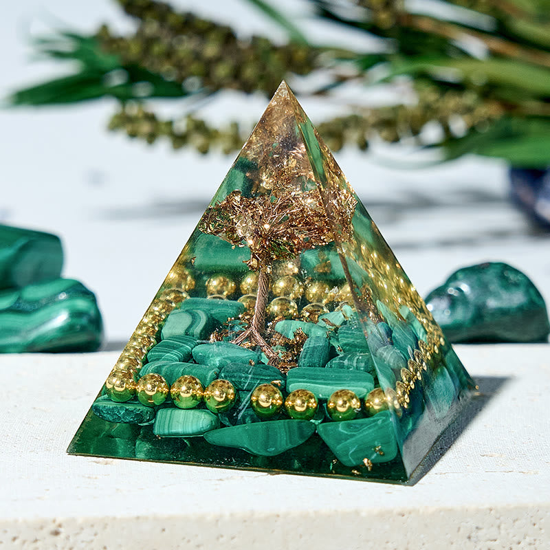 Olivenorma Natural Malachite Balancing Healing Chakra Orgone Pyramid