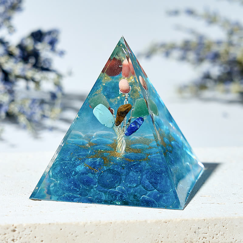 Olivenorma Tree of Life Aquamarine Chakra Energy Orgone Pyramid