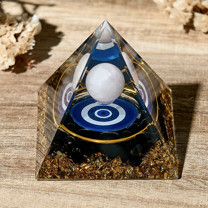 Olivenorma White Agate Sphere Evil Eye Protection Orgone Pyramid