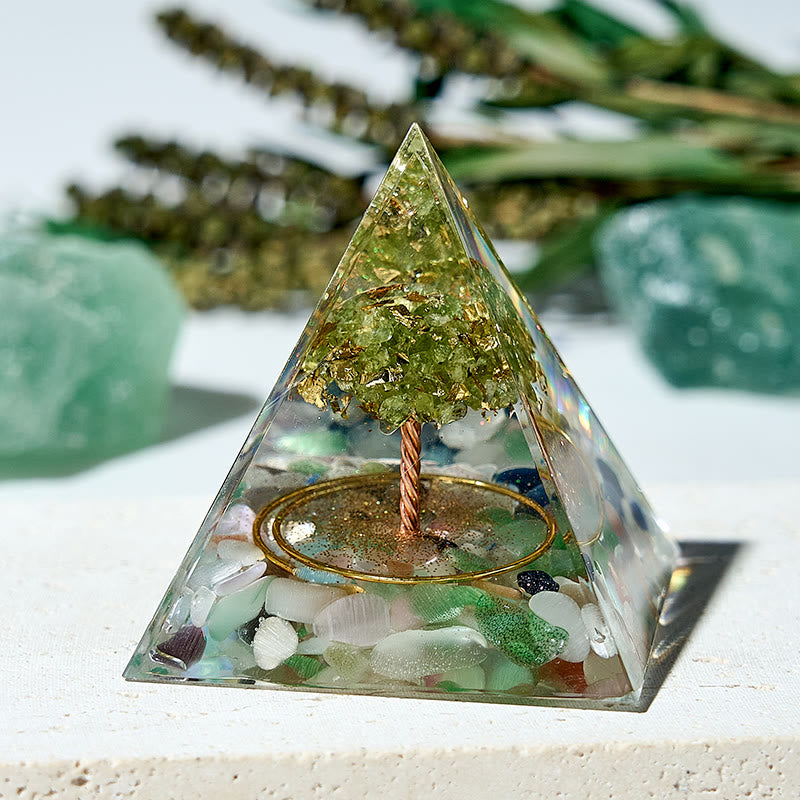 Olivenorma Tree of Life Peridot Healing Crystal Orgone Pyramid