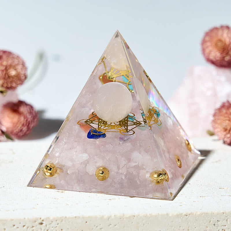 Olivenorma Metatron's Cube with 7 Chakra Crystal Orgone Pyramid