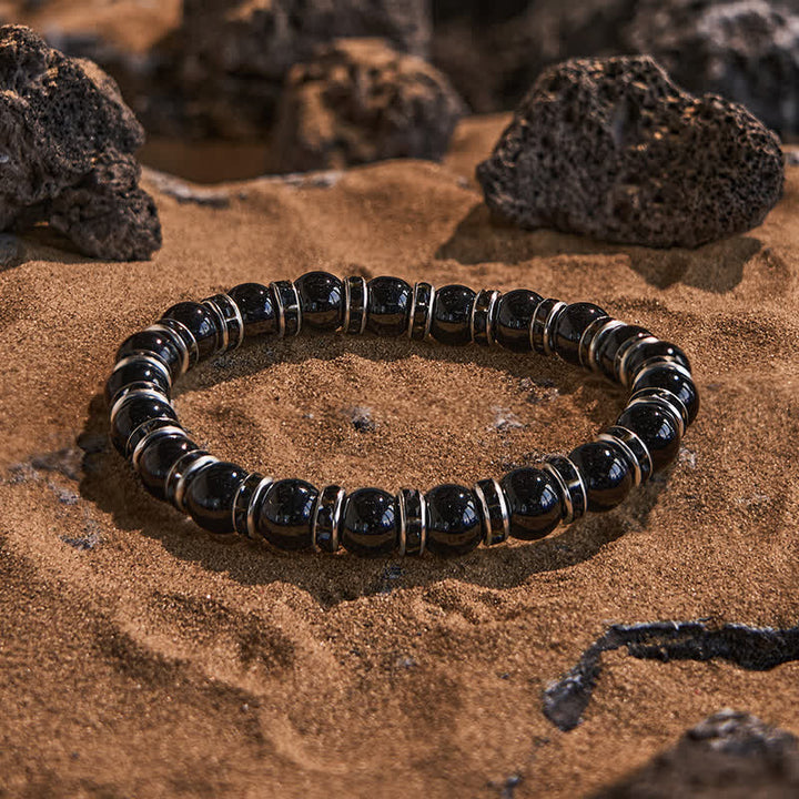 Olivenorma Natural Black Onyx White Zircon Beaded Bracelet
