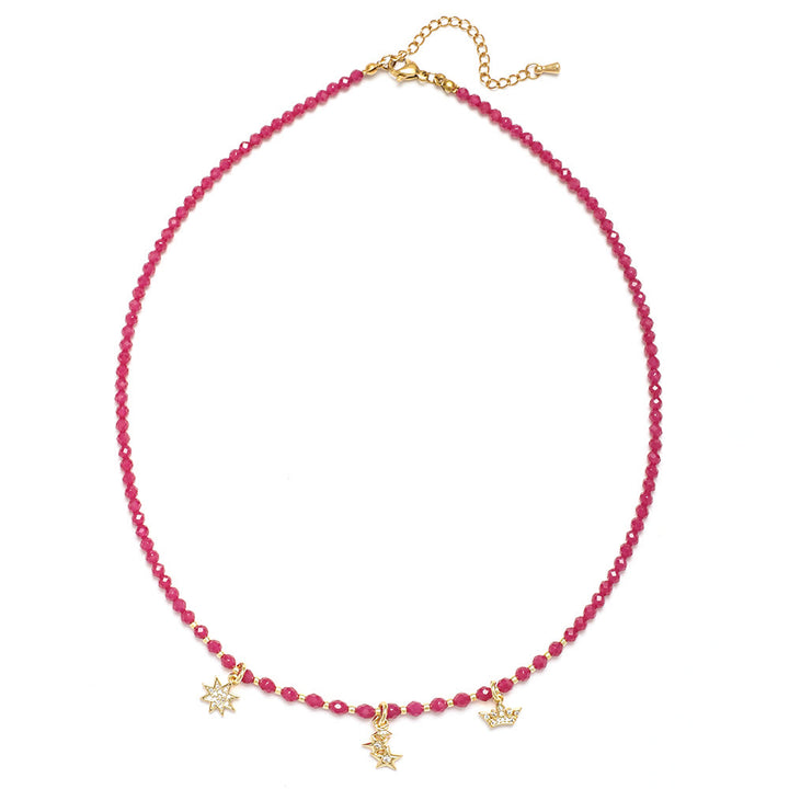 Olivenorma Pink Natural Gemstone Heart Charm Beaded Necklace